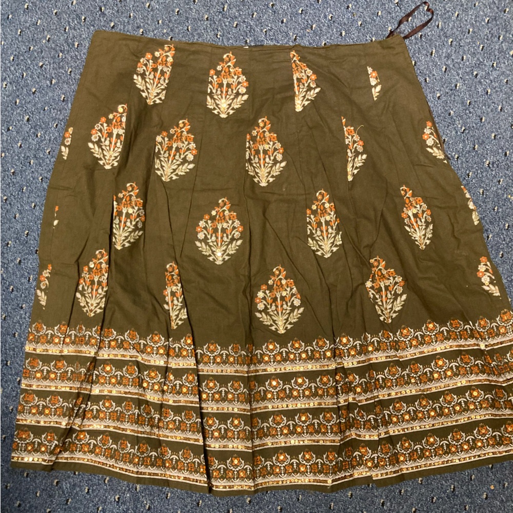 Chic Olive Floral A-Line Skirt